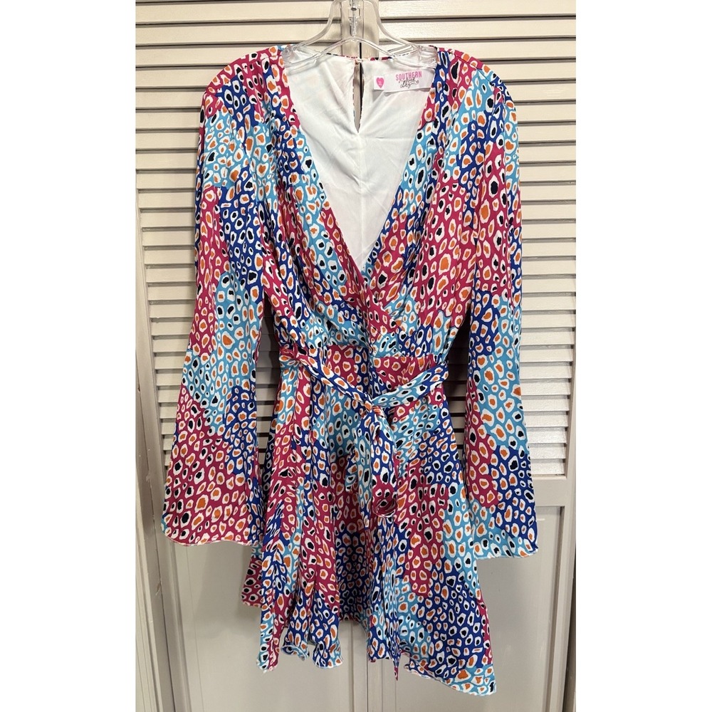 Southern Fried Chics Floral Chiffon Fit Flare Dress NWT 3XL Lined Ruffle Long Sl